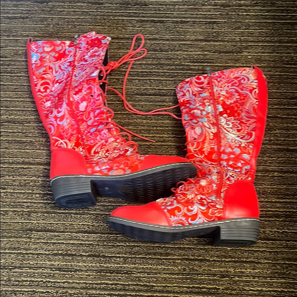 Vibrant Red Lace-Up Women's Boots